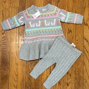 NWT GAP kids llama cotton holiday fair isle dress and cable knit legging set 3/6